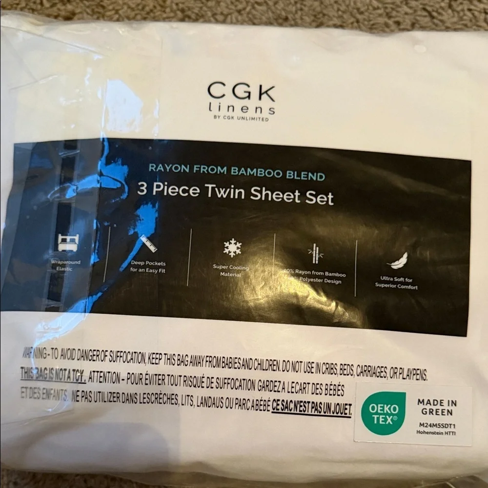 CGK Linens White 3-Piece Twin Rayon from Bamboo Sheet Set